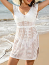 Openwork V-Neck Cap Sleeve Cover-Up Trendsi