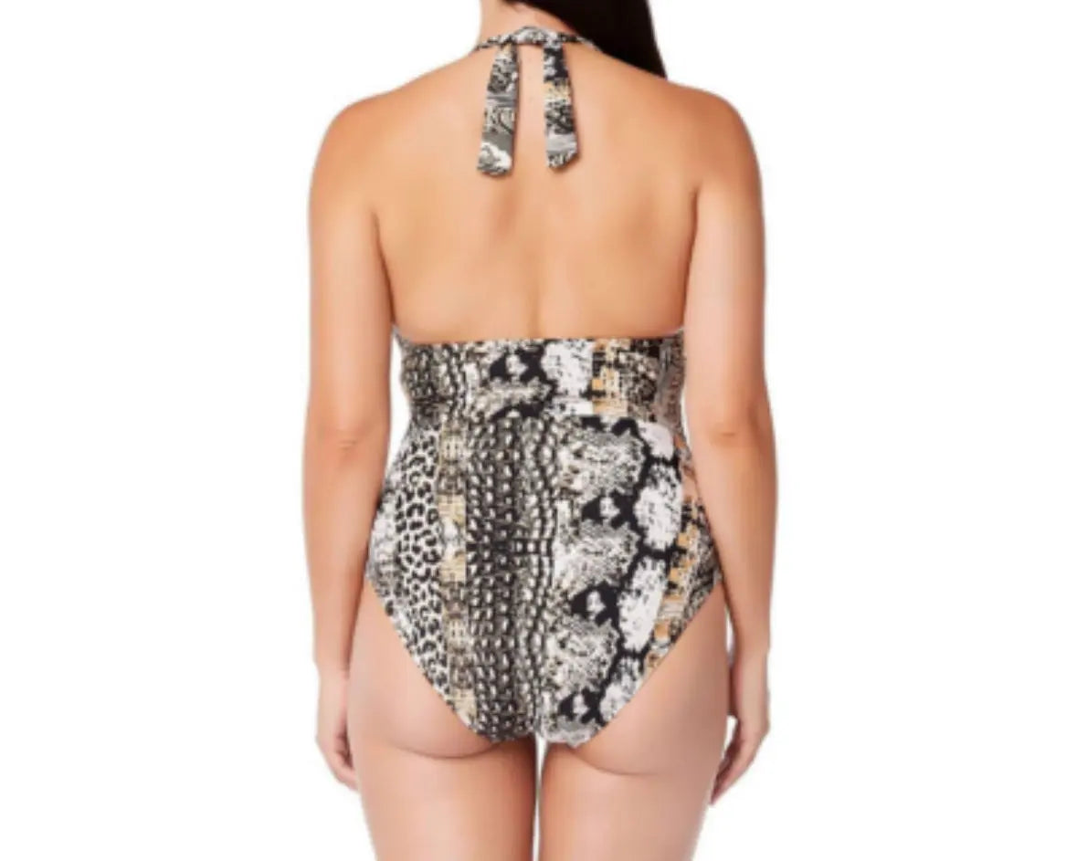 Bleu by Rod Beattie Walk on the Wild Side Plunge One-Piece Swimsuit in Natural Bleu Rod