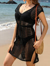 Openwork V-Neck Cap Sleeve Cover-Up Trendsi