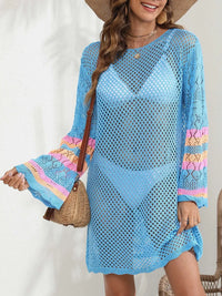 Openwork Contrast Long Sleeve Cover-Up Trendsi