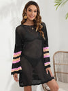 Openwork Contrast Long Sleeve Cover-Up Trendsi
