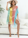 Fringe Color Block Scoop Neck Cover Up Trendsi