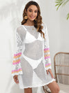 Openwork Contrast Long Sleeve Cover-Up Trendsi