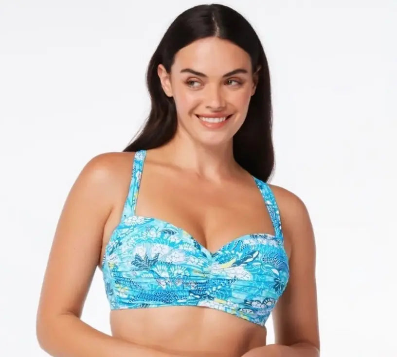 Bleu Rod Beattie Shirred Bandeau Bikini Top w/Underwire, From Paradise Found Bleu Rod