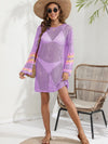 Openwork Contrast Long Sleeve Cover-Up Trendsi