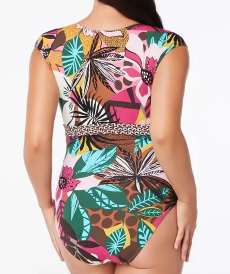 Bleu by Rod Beattie Printed Cap-Sleeve One-Piece Swimsuit Women's Swimsuit Bleu Rod