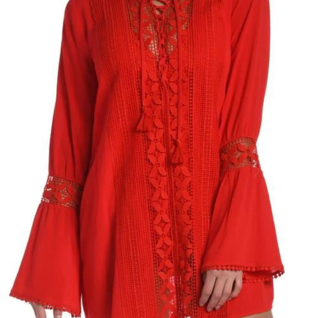 La Blanca Coastal Long Sleeve Cover-Up Tunic Dress in Cherry La Blanca