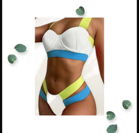 White Contrast Color High-Waisted Bikini WearMSW