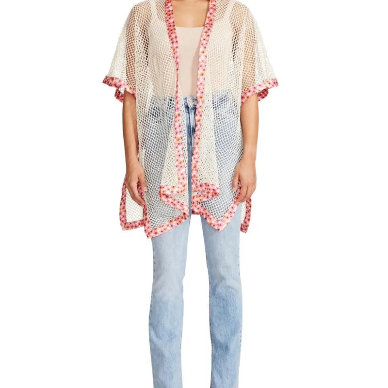 Steve Madden Women's Open Wave Mesh Ivory Boarder Kimono Steve Madden