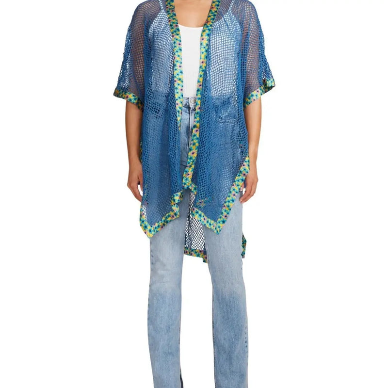 Steve Madden Women's Open Wave Mesh Blue Boarder Kimono Steve Madden
