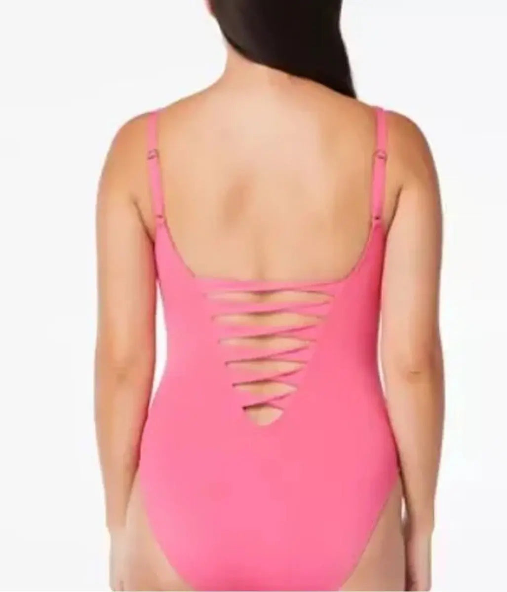 Bleu by Rod Beattie Pink Beaded-Cutout One-Piece Swimsuit Bleu Rod