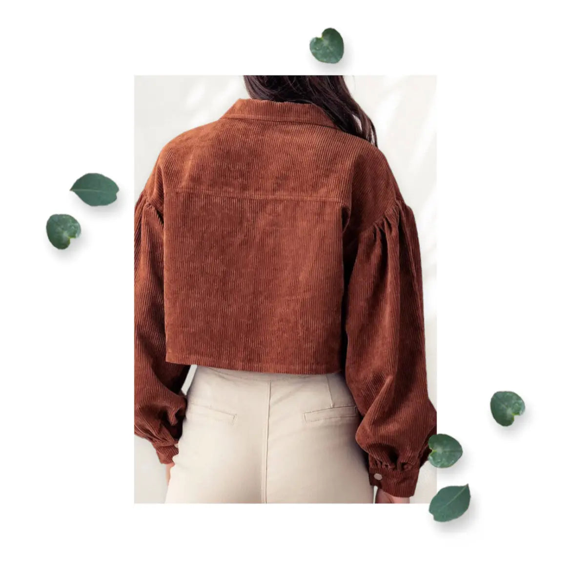 Urban Daizy - TWO TONE CORDUROY PLAID DROP SHOULDER CROP JACKET Makuwa Swim Wear