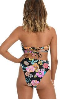 Hobie Women's Standard Bandeau Bra Bikini Swimsuit Top, Black//Peace, Love, & Daisies Hobie