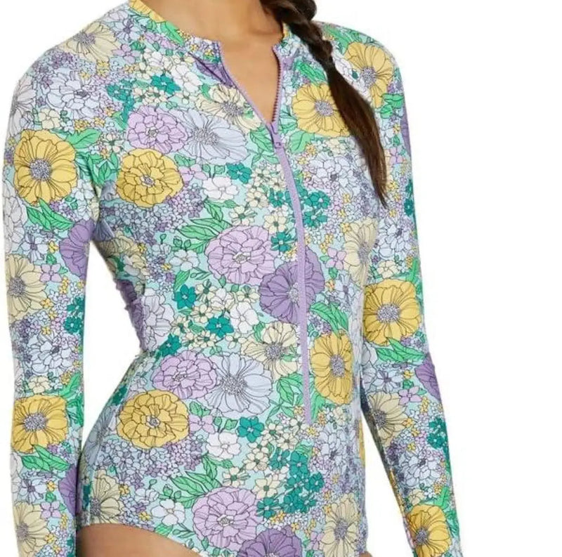 SPORTI Active Solid Long Sleeve Zip Front Bathing Suit for Women Sporti