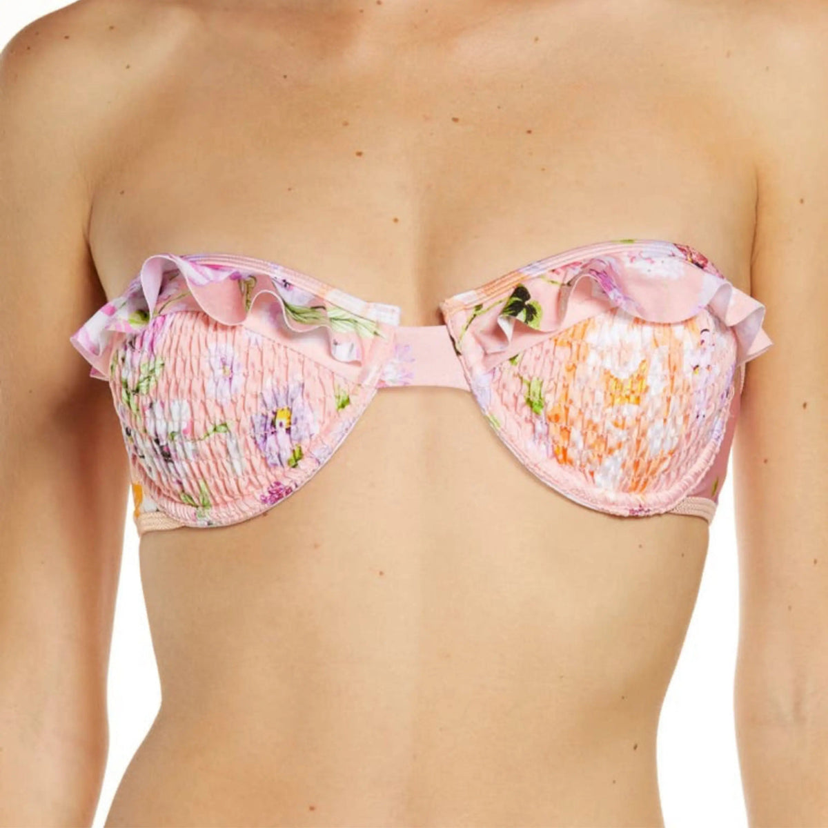 River Island Smocked Underwire Balconette Resort Bikini Top only