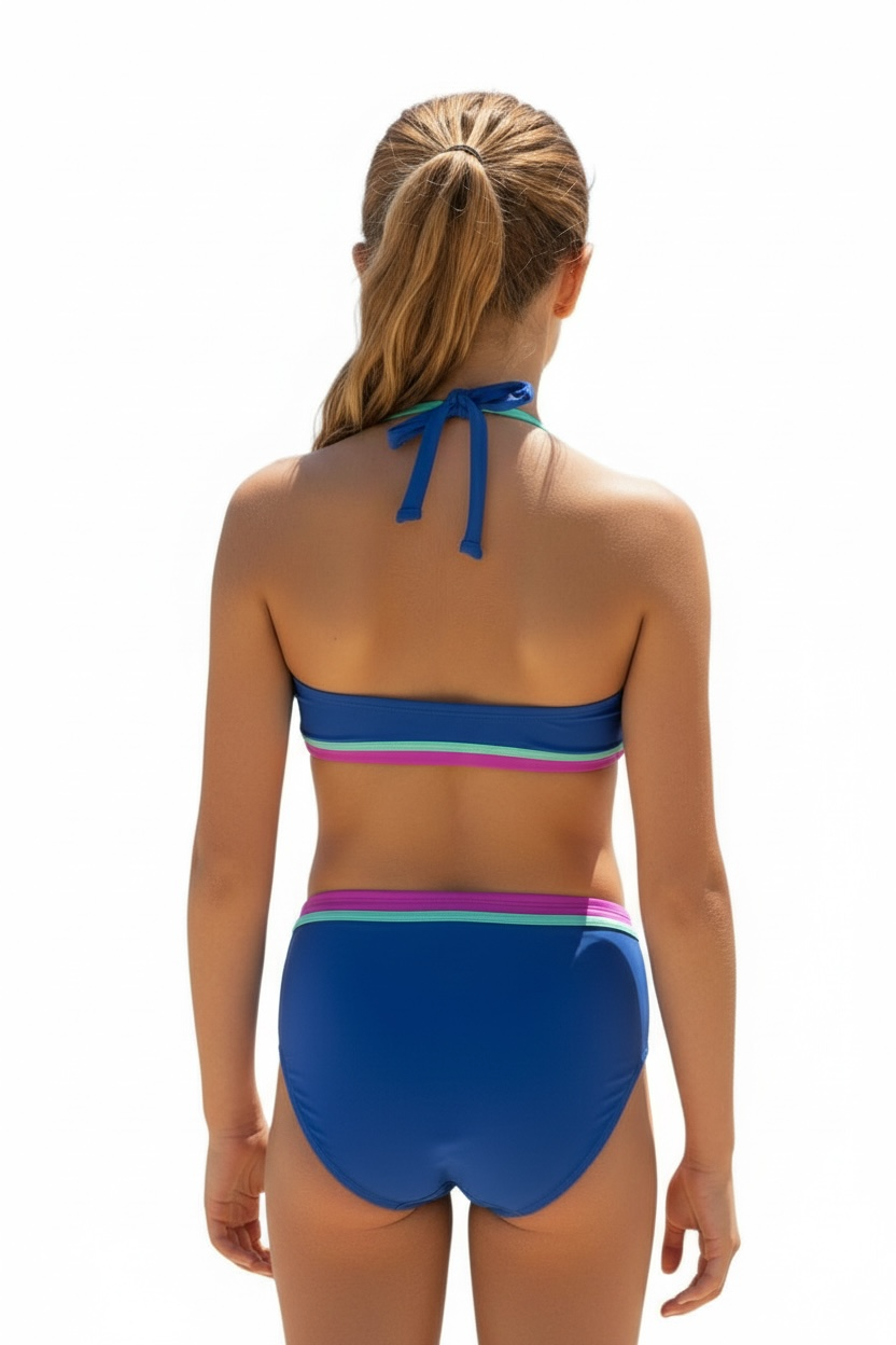 Hobie Kids' Smiles Halter Neck Two-Piece Swimsuit in Sea Blue