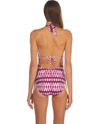 Kenneth Cole Women’s V-Plunge Halter One Piece Swimsuit In Berry
