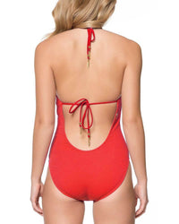 Jessica Simpson Scalloped One-Piece Swimsuit-Red