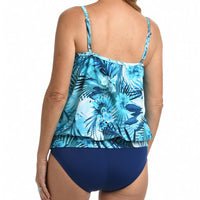 Maxine of Hollywood Women’s Indigo Palms Banded Blouson Tankini