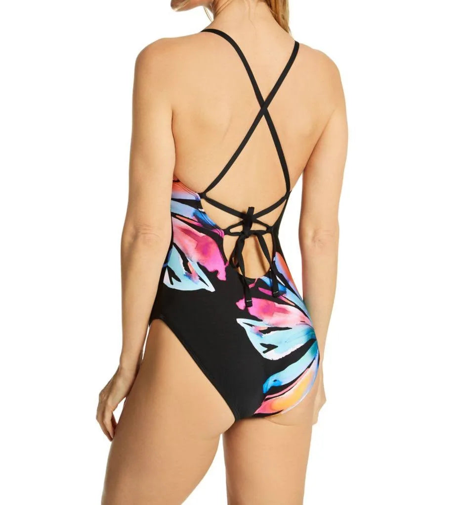La Blanca Black Prism Palm Crisscross-Back One-Piece Swimsuit