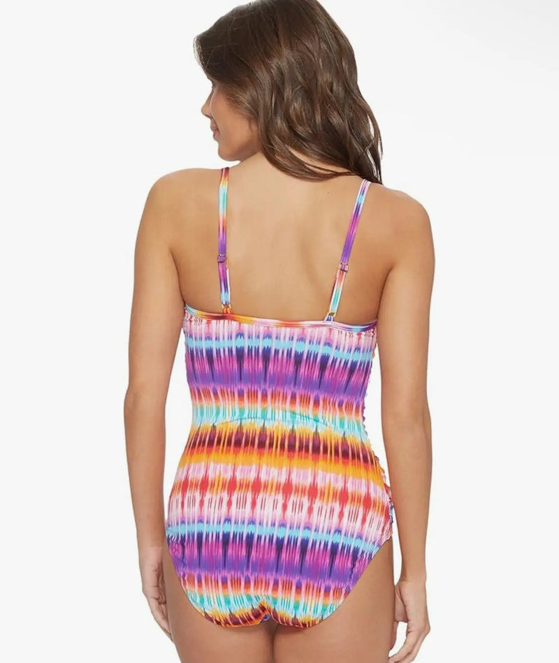 Bleu Rod Beattie Women's Standard Tank Swimsuit with Shirred Overlay and Molded Cup, Dream Weavers Multi Bleu Rod