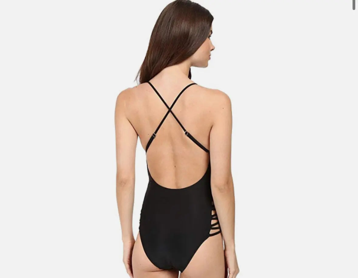 Raisins Samba Solids Mailibu Cheeky Strappy One Piece Black Raisins