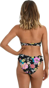 Hobie Women's Standard Underwire Halter Hipster Bikini Swimsuit Top, Black//Peace, Love, & Daisies Hobie