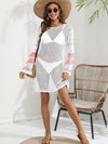 Openwork Contrast Long Sleeve Cover-Up Trendsi