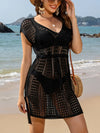 Openwork V-Neck Cap Sleeve Cover-Up Trendsi