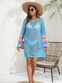 Openwork Contrast Long Sleeve Cover-Up Trendsi