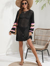 Openwork Contrast Long Sleeve Cover-Up Trendsi