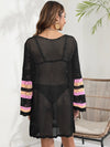 Openwork Contrast Long Sleeve Cover-Up Trendsi