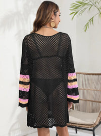 Openwork Contrast Long Sleeve Cover-Up Trendsi