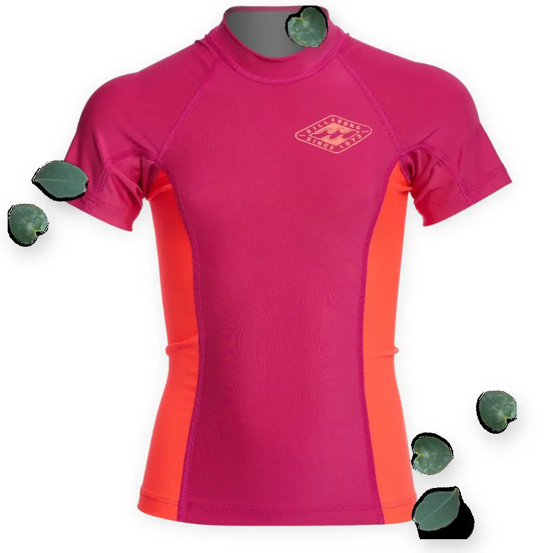 Billabong Girls Fushia Colorblock Short Sleeve UV Rashguard UPF 50+ Swim Outlet