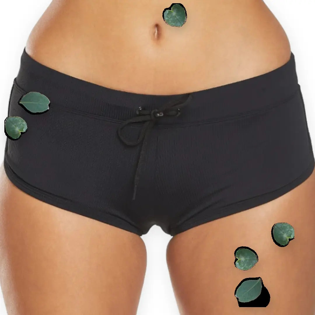 Women’s Black Active Ribbed Boyshort Swim Bottom UPF50+ Makuwa Swim Wear LLC