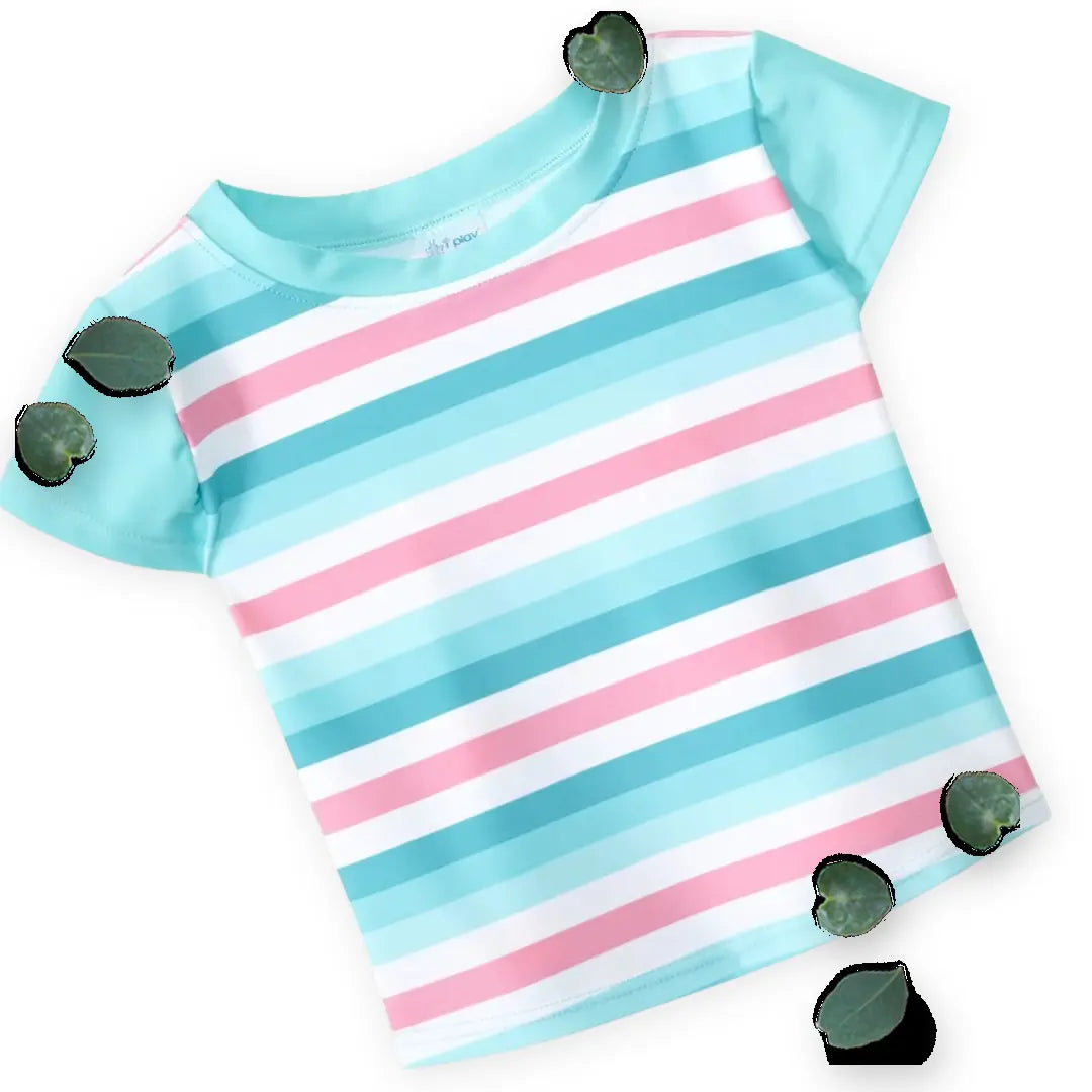 Aqua Stripe Short Sleeve Classic Rashguard UPF 50+ (Toddler) IPlay
