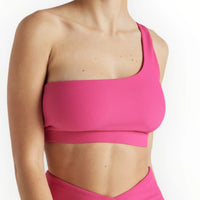 EY Pink One Shoulder Rib Bra Electric Yoga