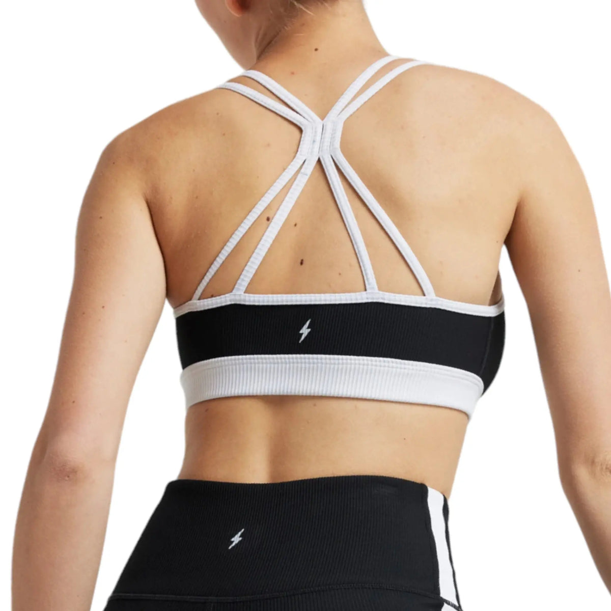 EY Black White Color Block Rib Bra Electric Yoga