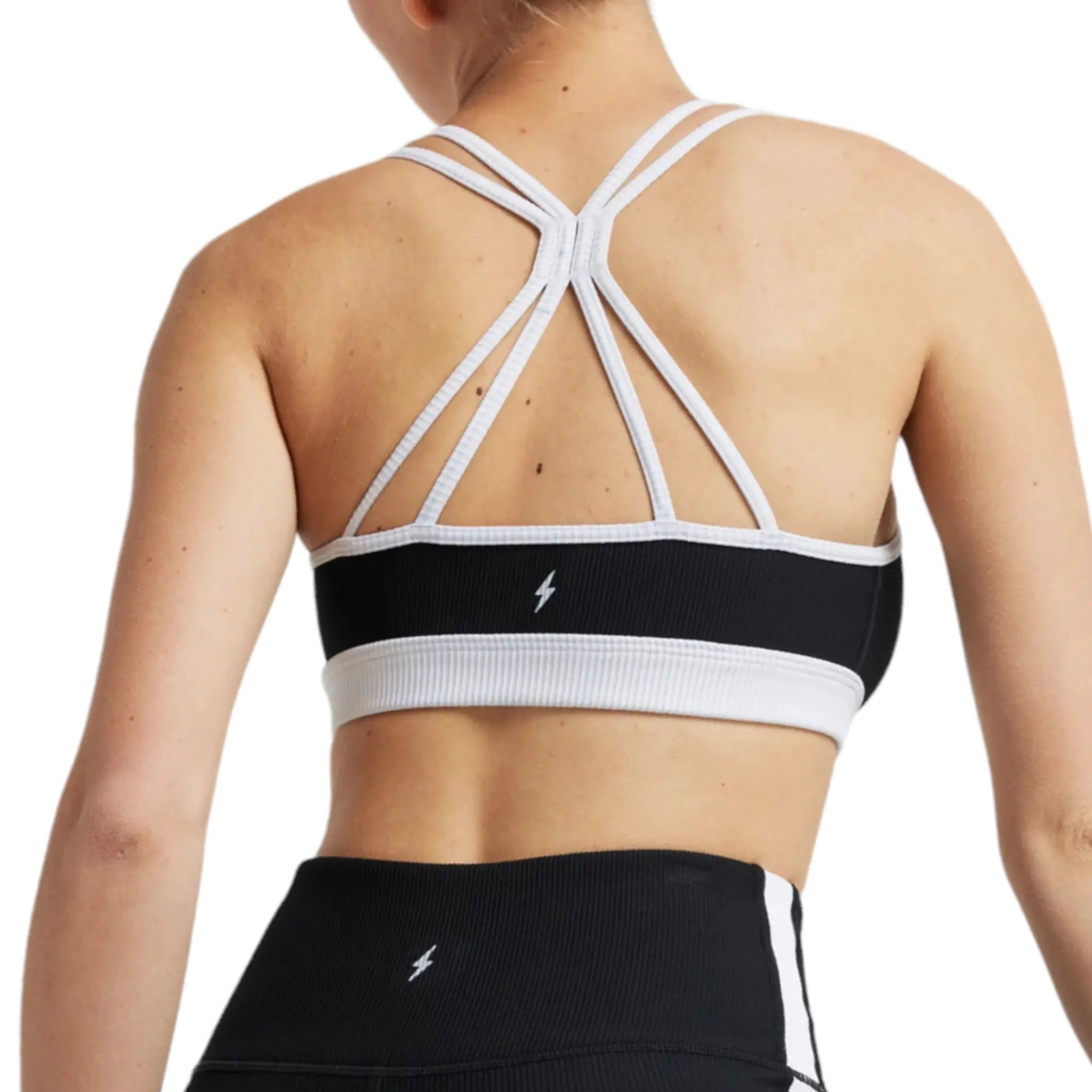 EY Black White Color Block Rib Bra Electric Yoga