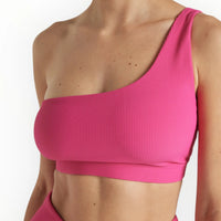 EY Pink One Shoulder Rib Bra Electric Yoga