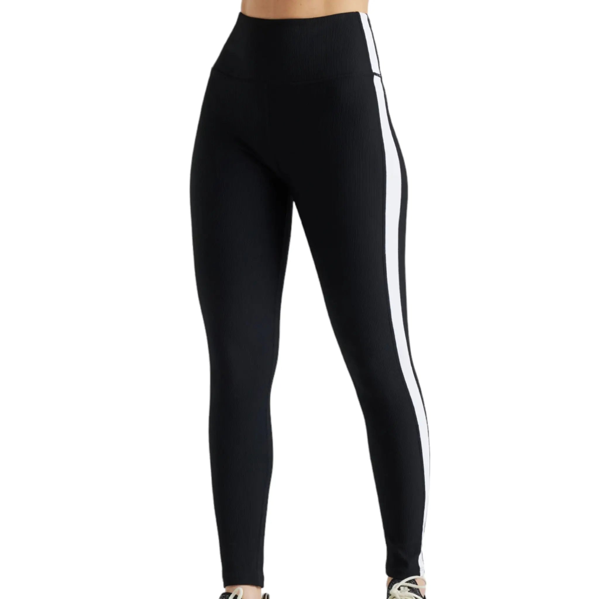 EY Black White Color Block Rib Leggings Electric Yoga