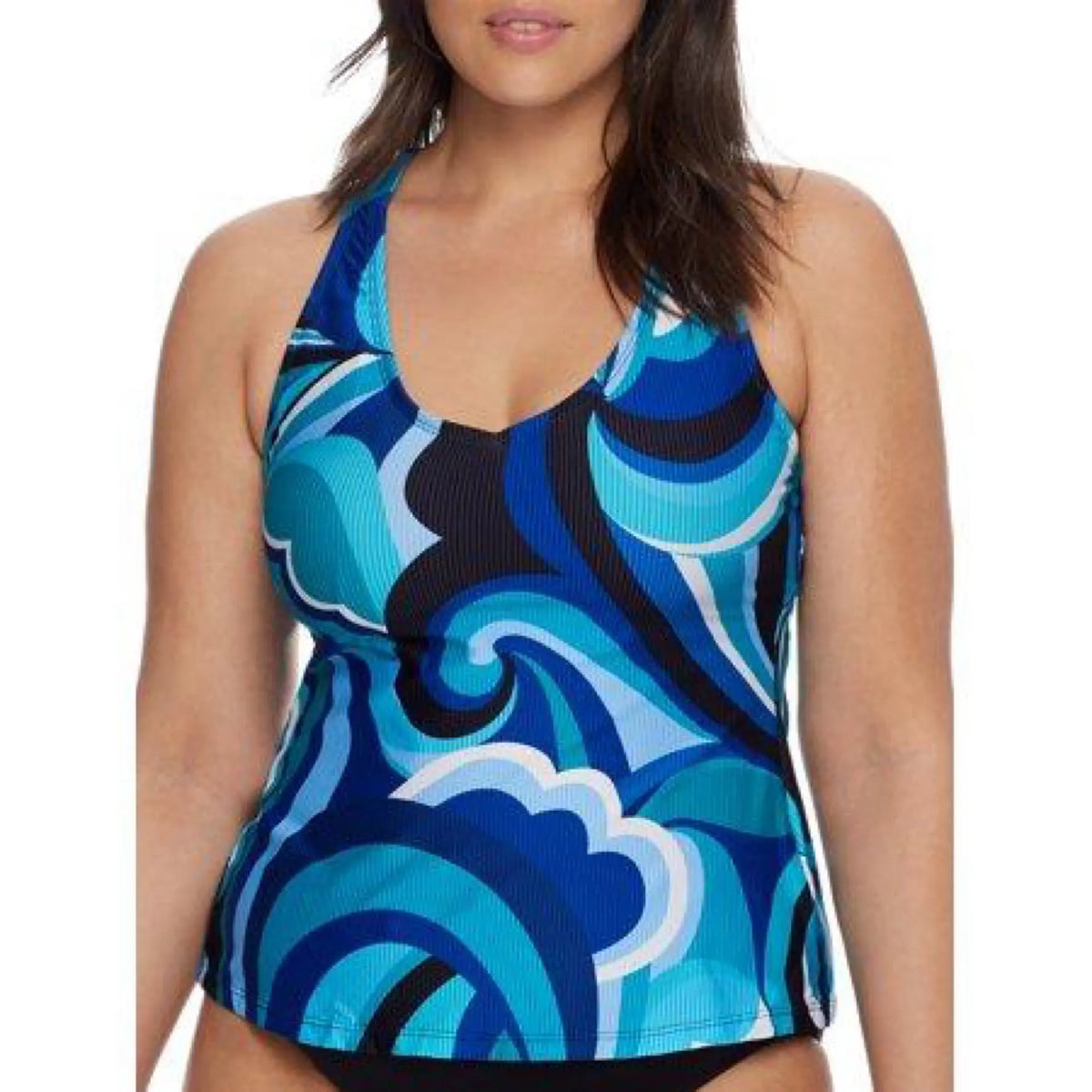 24th & Ocean Womens Swirl Beach Cross-Back Underwire Tankini Top Style-TF2EF64 Swimsuit 24th & Ocean