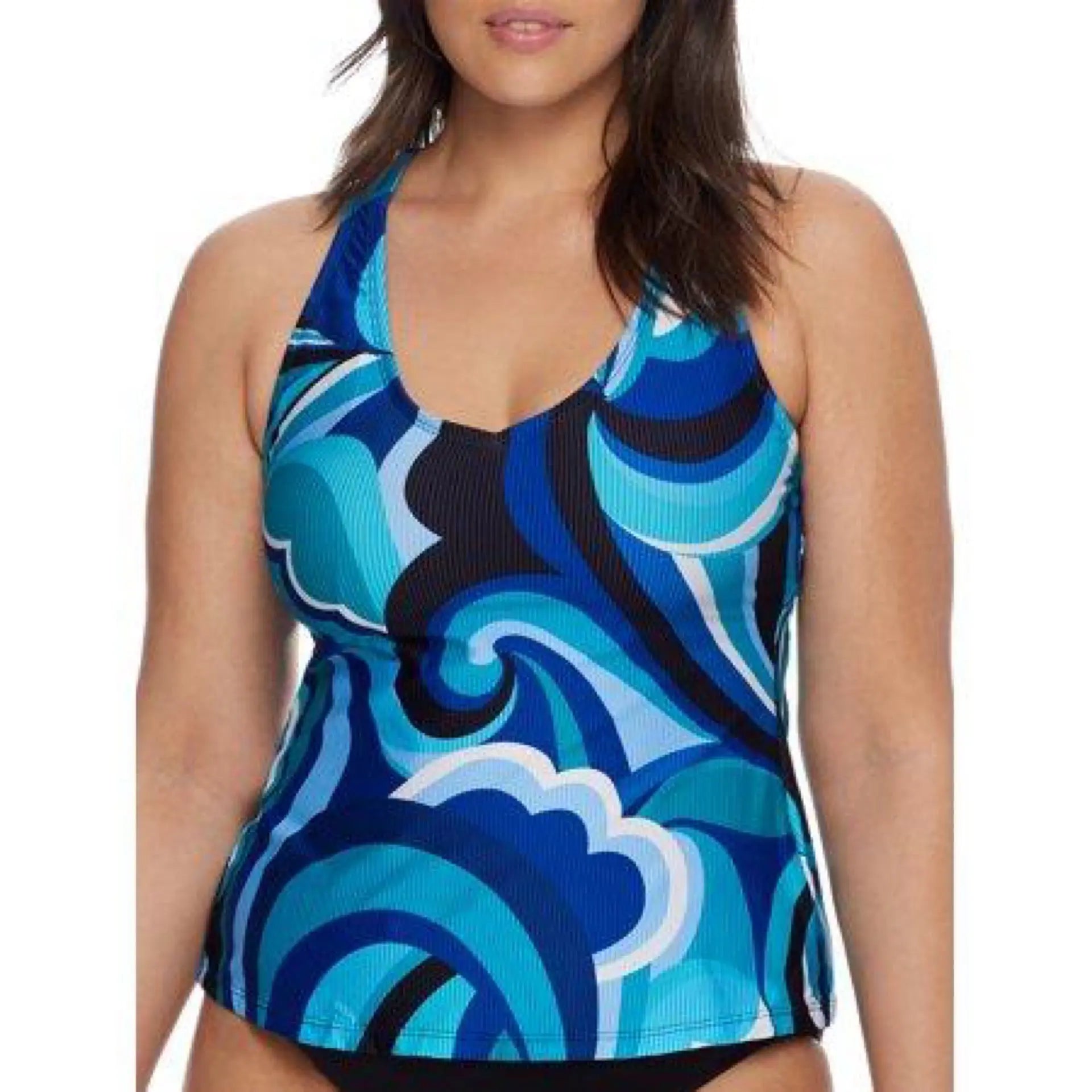 24th & Ocean Womens Swirl Beach Cross-Back Underwire Tankini Top Style-TF2EF64 Swimsuit 24th & Ocean