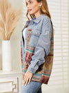 Collared Neck Dropped Shoulder Denim Jacket Trendsi