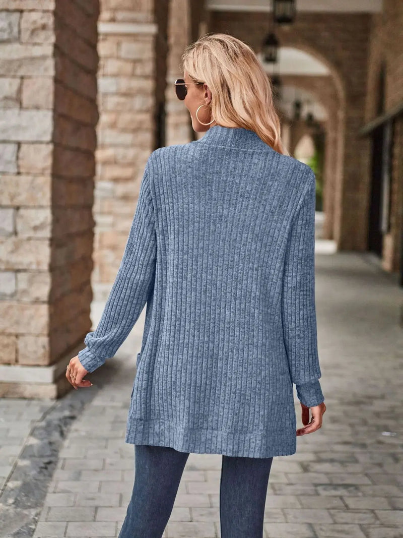 Open Front Cardigan with Pockets Trendsi