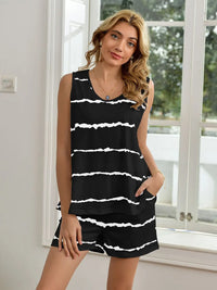 Striped Round Neck Tank and Shorts Lounge Set Trendsi