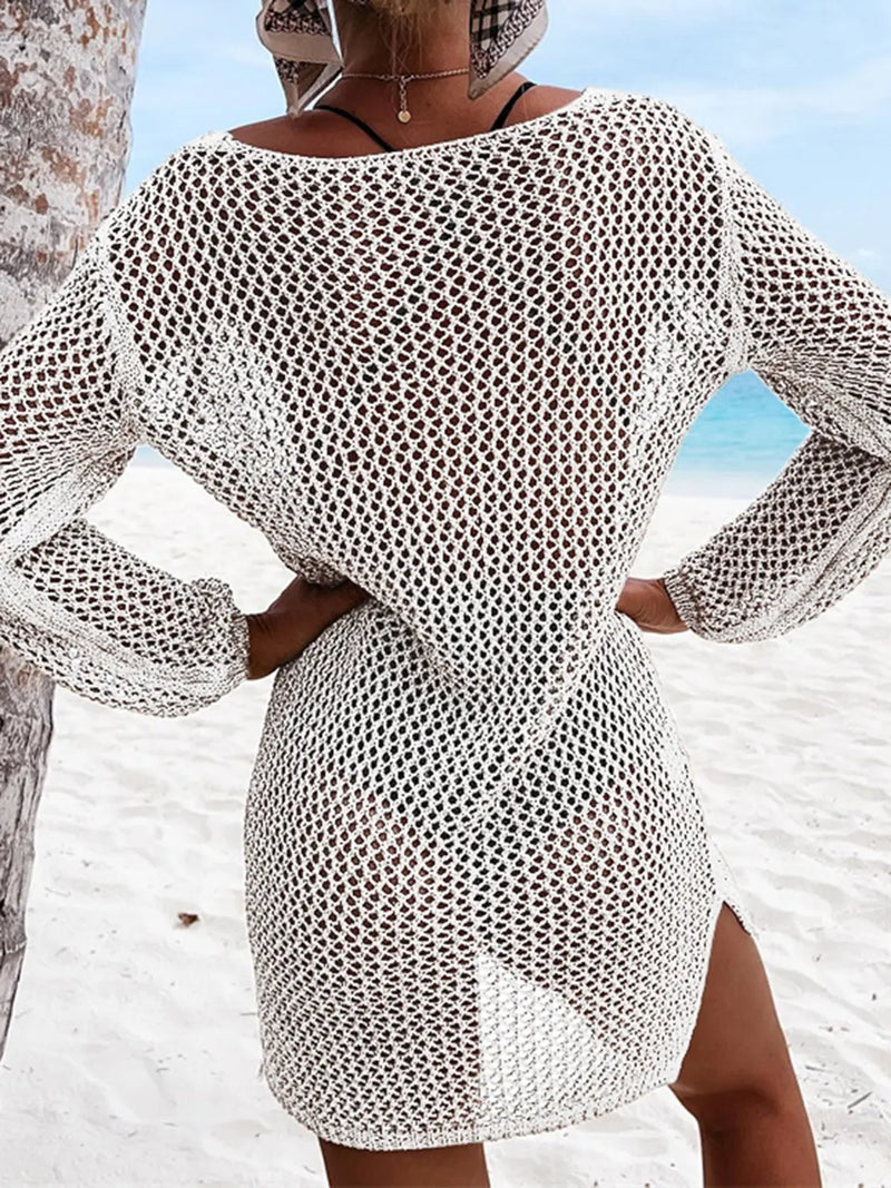 Openwork Tie Neck Cover-Up Trendsi