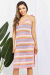 Striped Tie Shoulder Split Cover Up Dress Trendsi