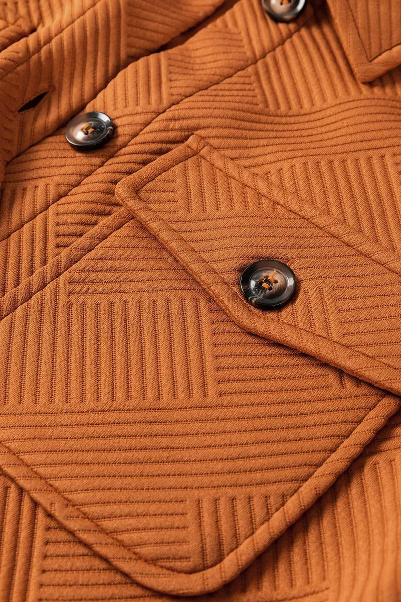 Textured Button Down Collared Neck Coat Trendsi