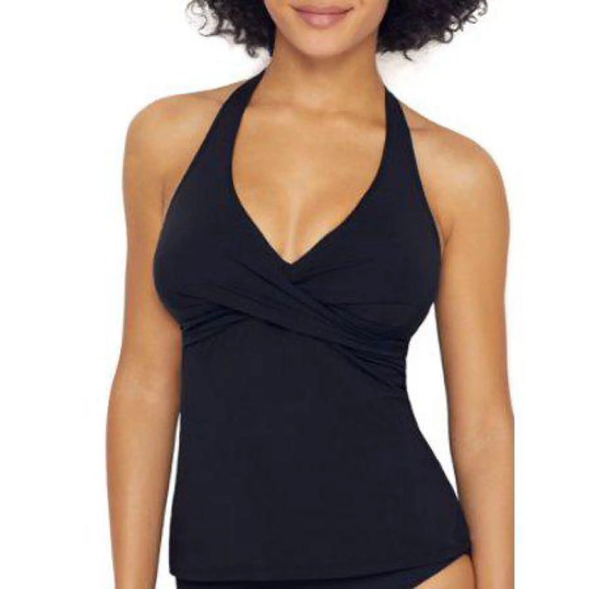 Leilani Black Solid Halter with Underwire Tankini Top Leilani